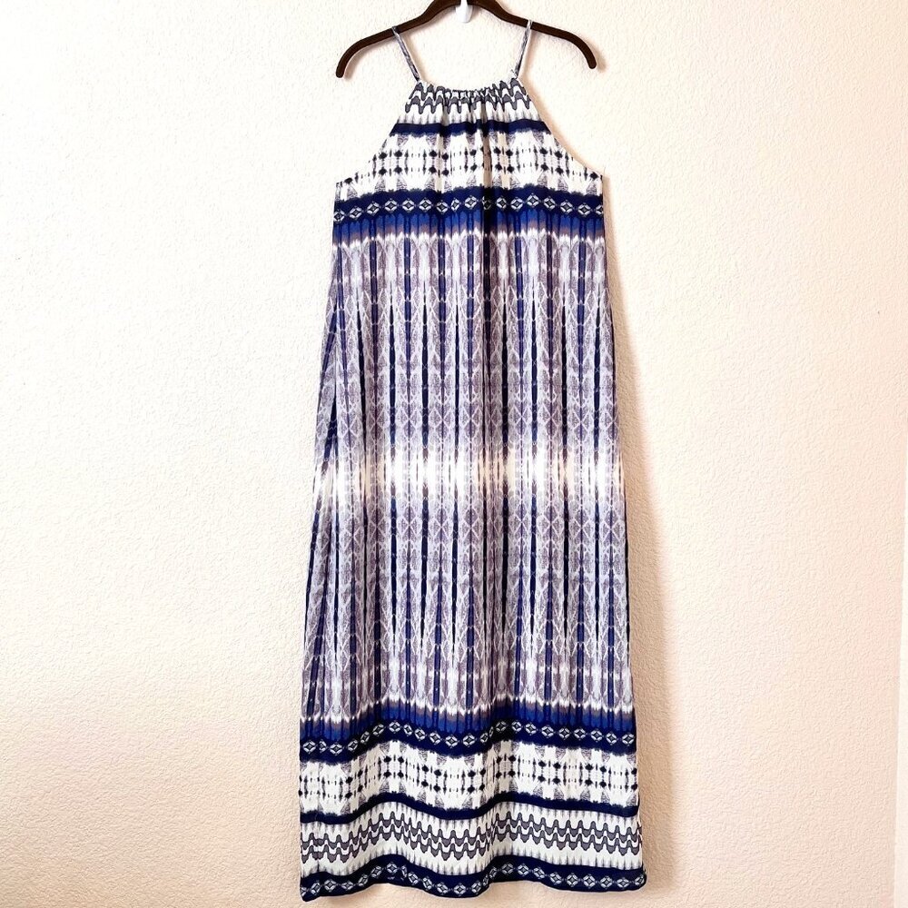 Purple Tie Dye Boho Bohemian Hippie Gypsy Halter Lined Maxi Dress Women Size L